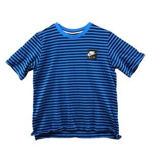 Nike Air Kids XL Striped Blue Black Logo T‎ Shirt Short Sleeve Crew Neck